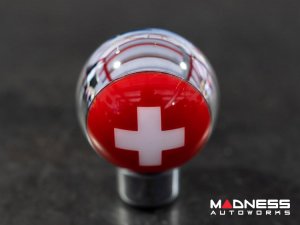 MINI Cooper Gear Shift Knob - Chrome w/ Swiss Flag Design